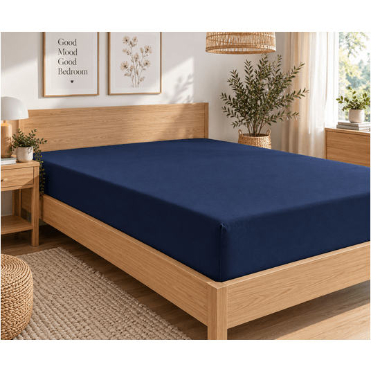 Prześcieradło jersey z gumką 220x200+25cm granat -zdjęcie numer 1