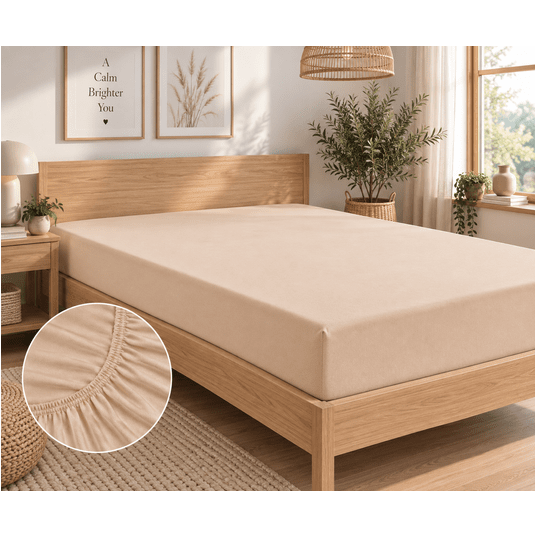 Prześcieradło jersey z gumką 220x200+25cm kość sło -zdjęcie numer 1